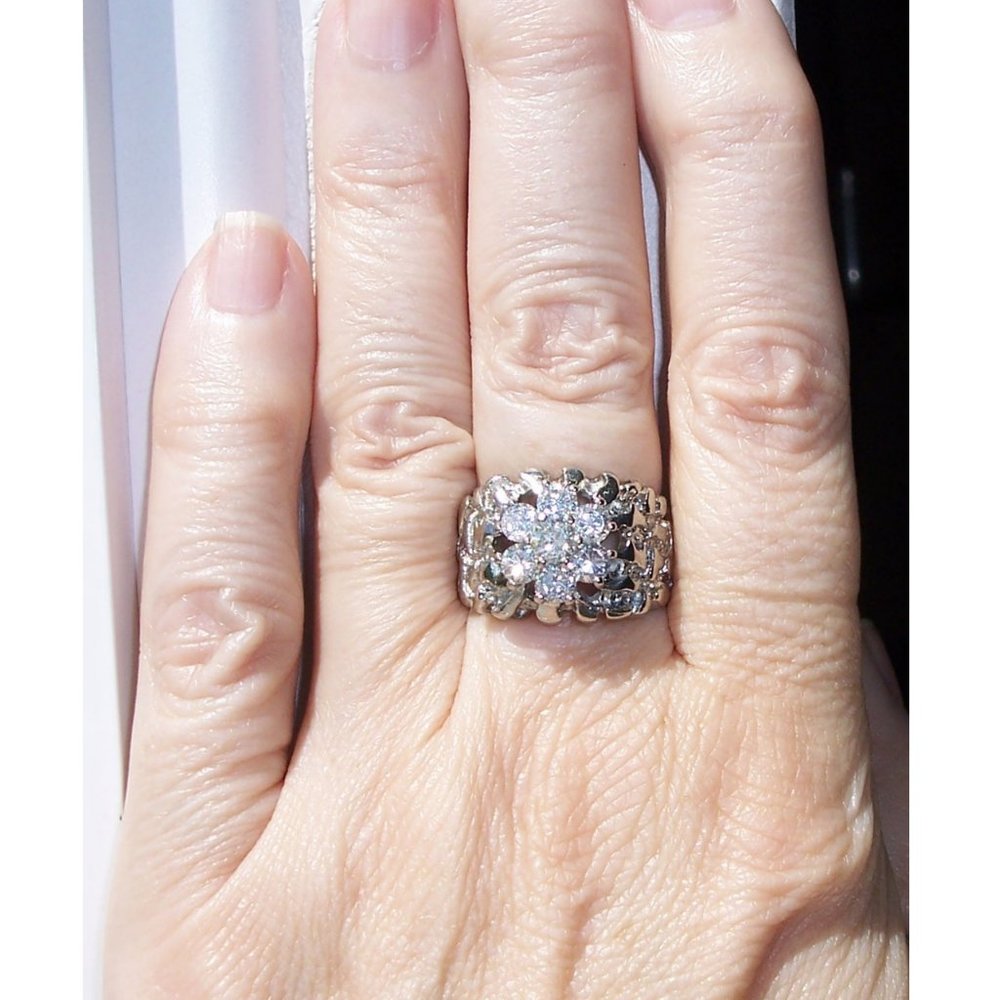 STAINLESS STEEL Men's Nugget CZ Cluster Ring - Picture 3 of 12